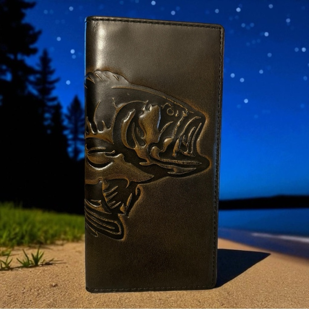 House of Jack Brown Leather Bass Fish Embossed Wallet